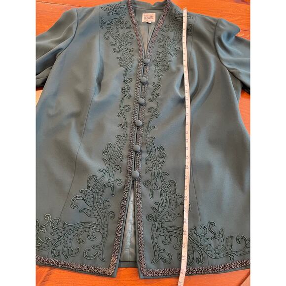 Vtg R&M Richards Karen Kwong 22W Dress Suit Top Green Embroidered Lined Formal - Picture 8 of 11